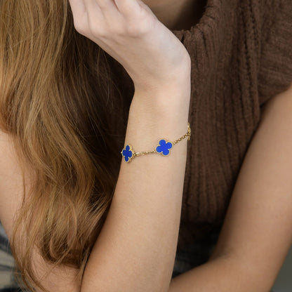 [Rosla]CLOVER 5 MOTIFS BLUE AGATE BRACELET