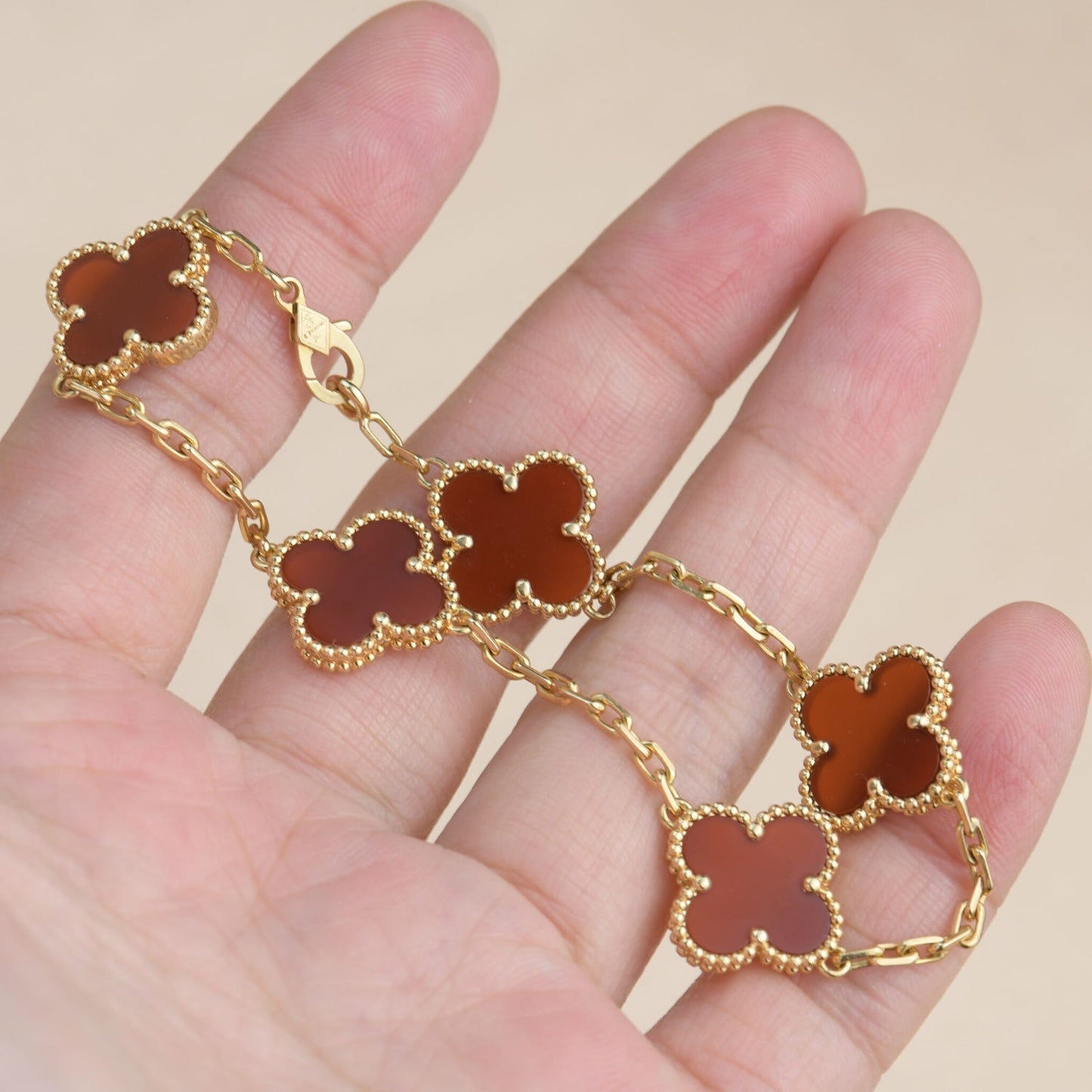 [Rosla]CLOVER 5 MOTIFS RED AGATE  BRACELET