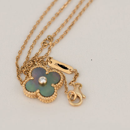 [Rosla]CLOVER 15MM DIAMOND AND MOTHER-OF-GREY NECKLACE