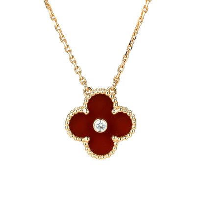 [Rosla]CLOVER 15MM DIAMOND CARNELIAN NECKLACE