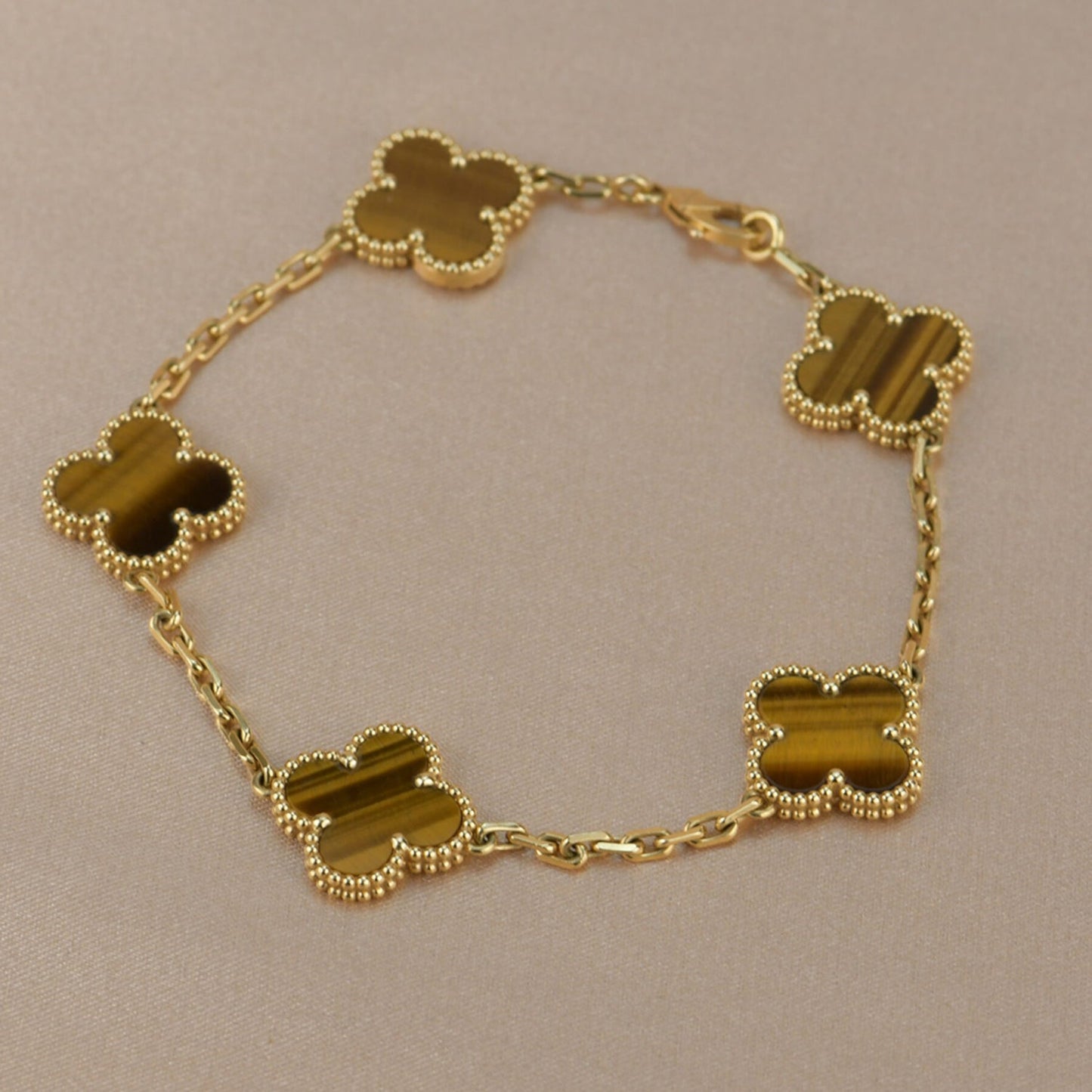 [Rosla]CLOVER  5 MOTIFS TIGER EYE BRACELET