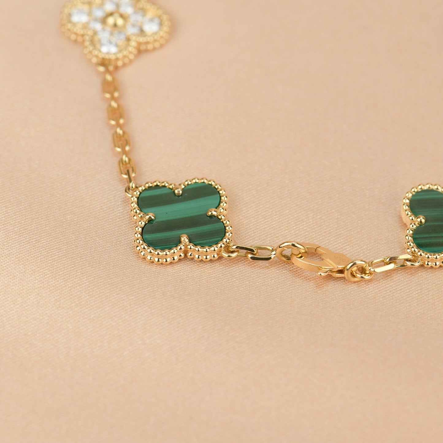 [Rosla]CLOVER  5 MOTIF MALACHITE DIAMOND BRACELET