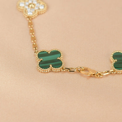 [Rosla]CLOVER  5 MOTIF MALACHITE DIAMOND BRACELET