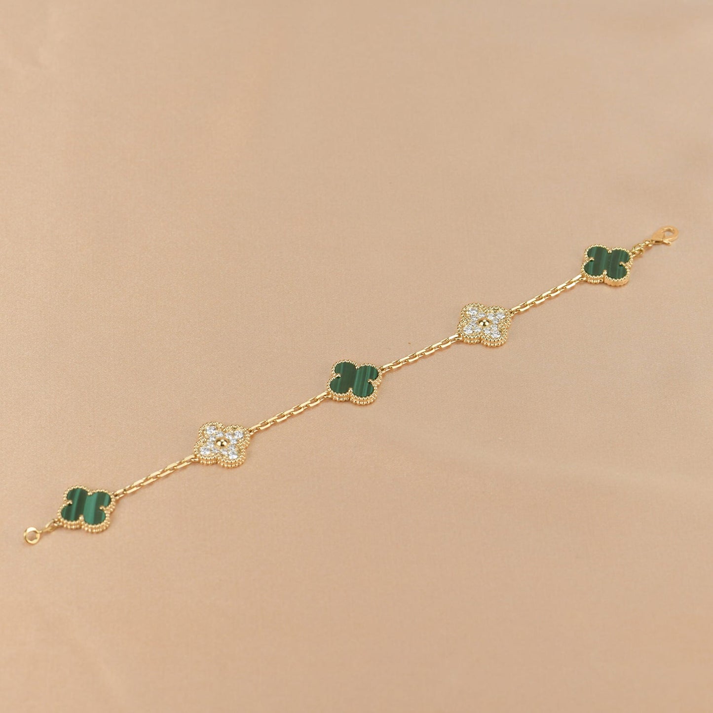 [Rosla]CLOVER  5 MOTIF MALACHITE DIAMOND BRACELET