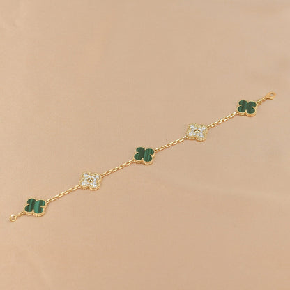 [Rosla]CLOVER  5 MOTIF MALACHITE DIAMOND BRACELET