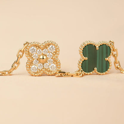 [Rosla]CLOVER  5 MOTIF MALACHITE DIAMOND BRACELET