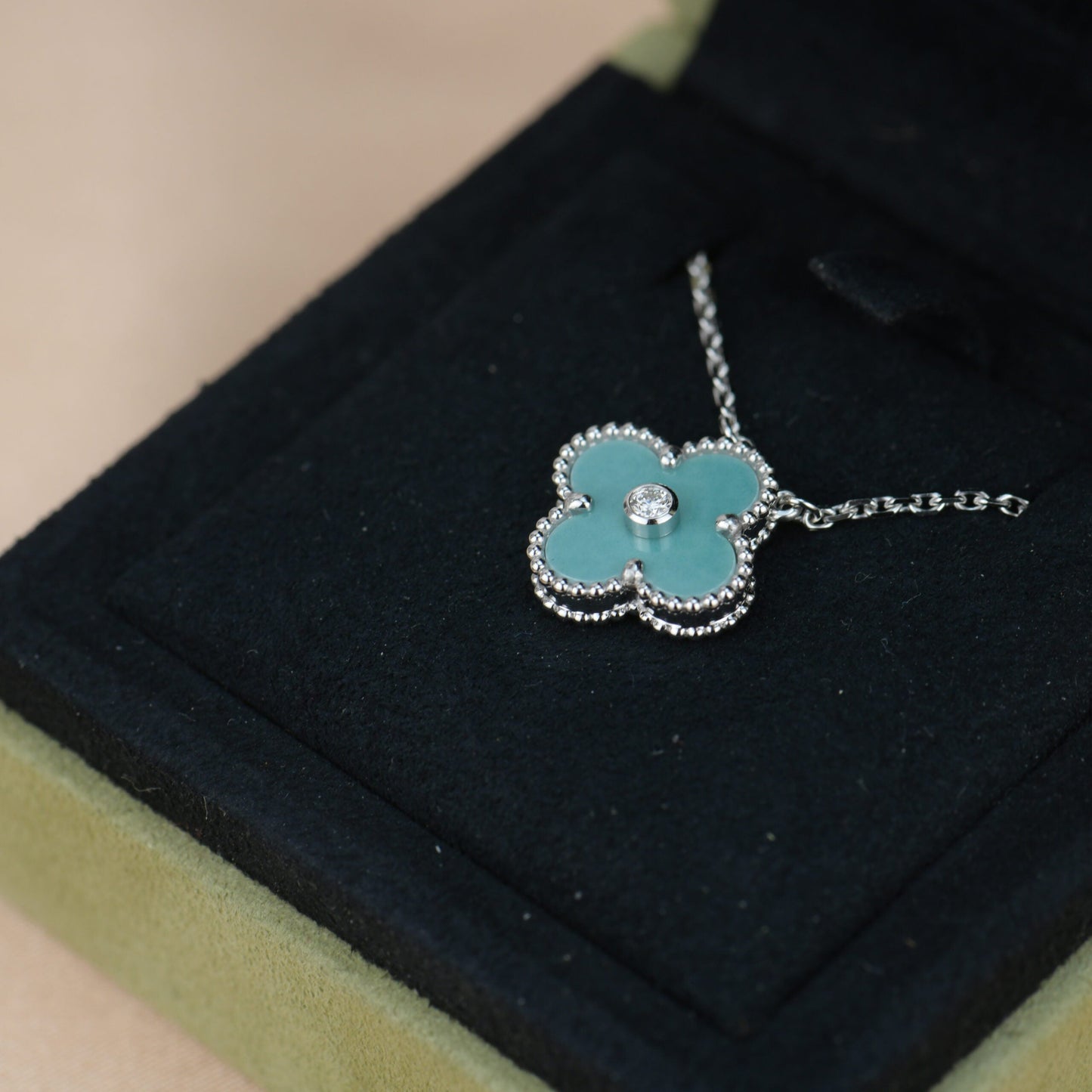 [Rosla]CLOVER 15MM DIAMOND SVRES PORCELAIN  NECKLACE SILVER