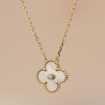 [Rosla]CLOVER 15MM DIAMOND GOLD MOTHER OF PEARL NECKLACE