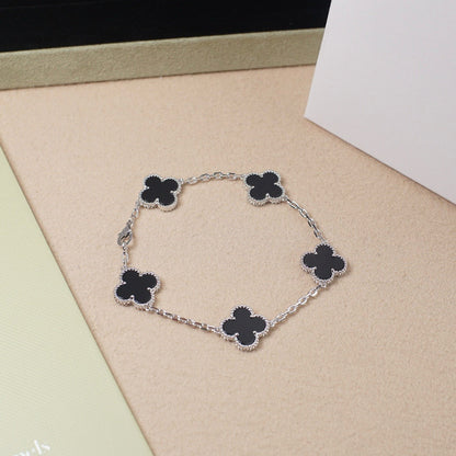 [Rosla]CLOVER 5 MOTIF ONYXS  BRACELET SILVER