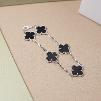 [Rosla]CLOVER 5 MOTIF ONYXS  BRACELET SILVER