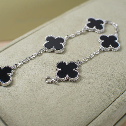 [Rosla]CLOVER 5 MOTIF ONYXS  BRACELET SILVER