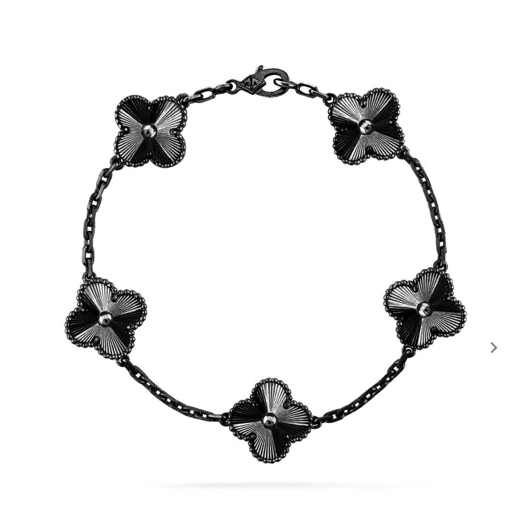 [Rosla]CLOVER 5 MOTIF BLACK BRACELET