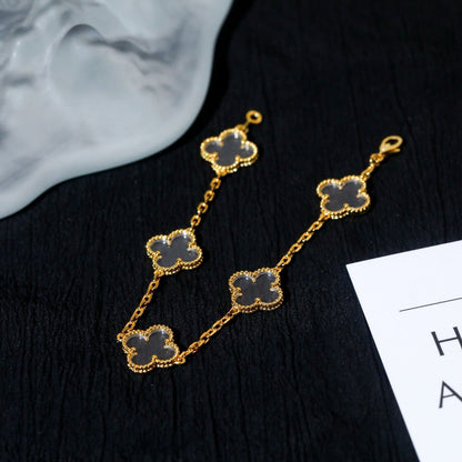 [Rosla]CLOVER 5 MOTIF ROCK CRYSTAL PINK GOLD BRACELET