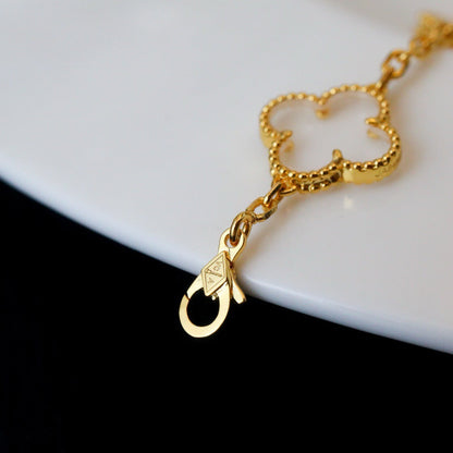 [Rosla]CLOVER 5 MOTIF ROCK CRYSTAL PINK GOLD BRACELET