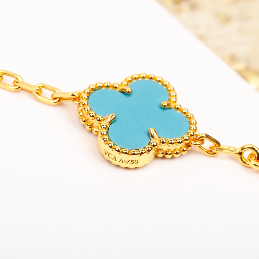 [Rosla]CLOVER 5 MOTIF TURQUOISE DIAMOND GOLD BRACELET