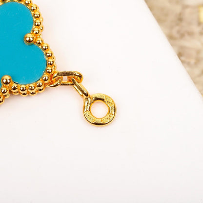 [Rosla]CLOVER 5 MOTIF TURQUOISE DIAMOND GOLD BRACELET