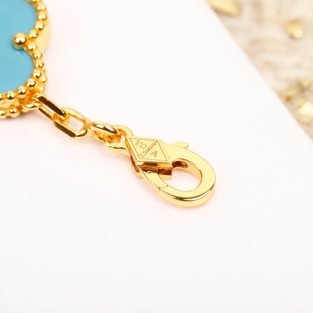 [Rosla]CLOVER 5 MOTIF TURQUOISE DIAMOND GOLD BRACELET