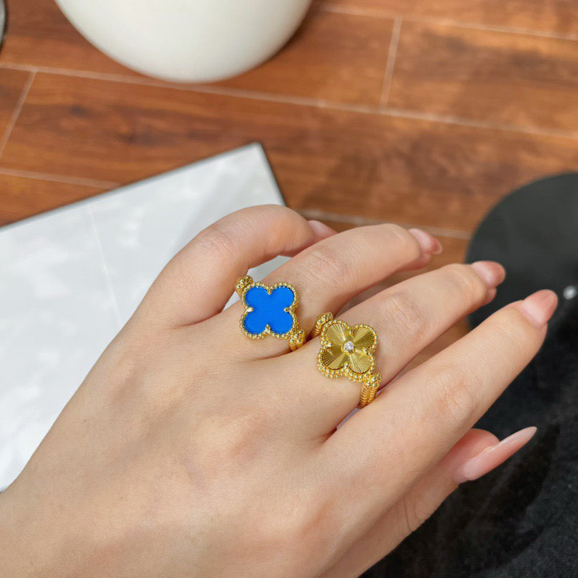 [Rosla]CLOVER RIVERSIBLE BLUE AGATE RING