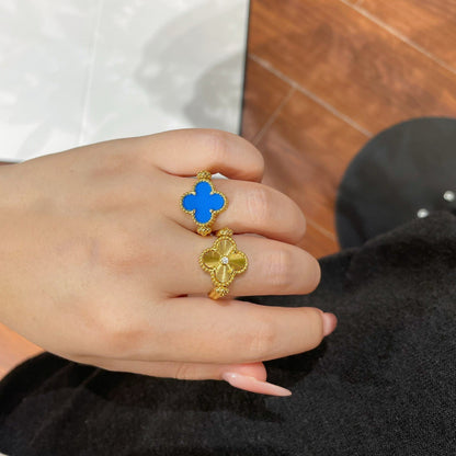 [Rosla]CLOVER RIVERSIBLE BLUE AGATE RING