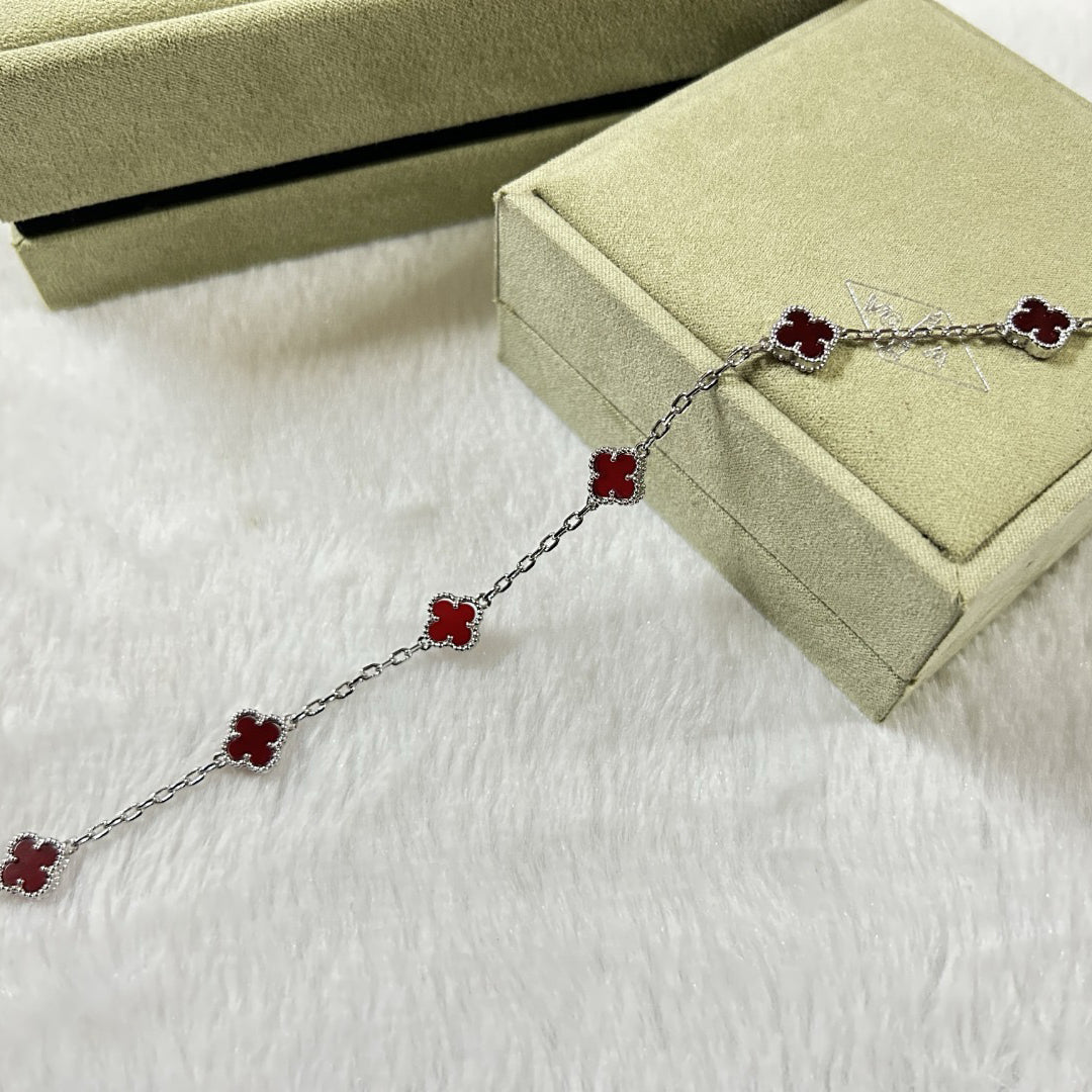 [Rosla]CLOVER 6 MOTIF RED AGATE BRACELET
