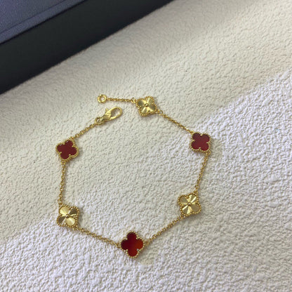 [Rosla]CLOVER 6 MOTIF RED AGATE LASER BRACELET