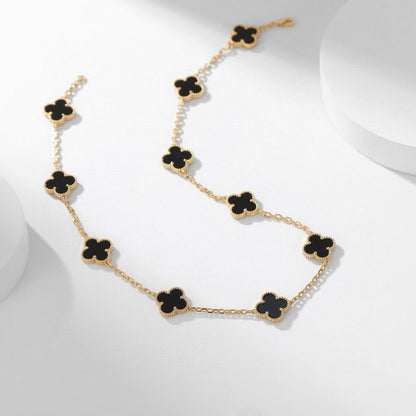 [Rosla]CLOVER 10 MOTIFS ONYX NECKLACE