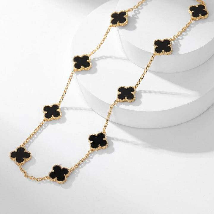 [Rosla]CLOVER 10 MOTIFS ONYX NECKLACE