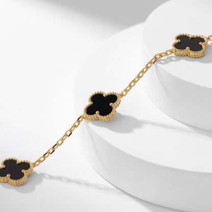 [Rosla]CLOVER 10 MOTIFS ONYX NECKLACE