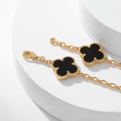 [Rosla]CLOVER 10 MOTIFS ONYX NECKLACE