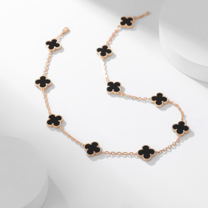 [Rosla]CLOVER 10 MOTIFS ONYX NECKLACE