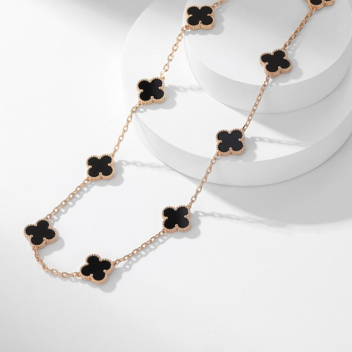 [Rosla]CLOVER 10 MOTIFS ONYX NECKLACE
