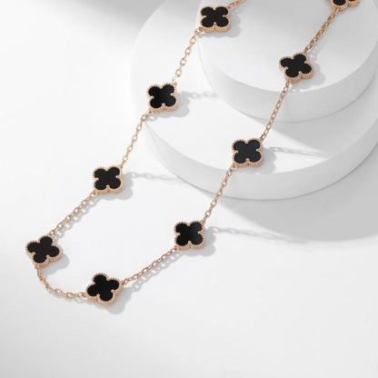 [Rosla]CLOVER 10 MOTIFS ONYX NECKLACE