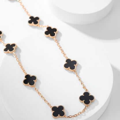 [Rosla]CLOVER 10 MOTIFS ONYX NECKLACE