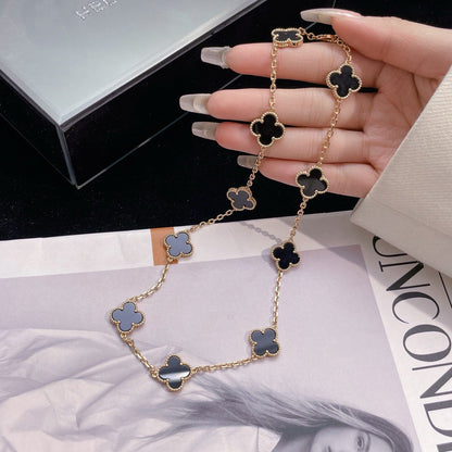 [Rosla]CLOVER 10 MOTIFS ONYX NECKLACE