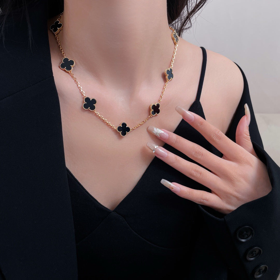 [Rosla]CLOVER 10 MOTIFS ONYX NECKLACE