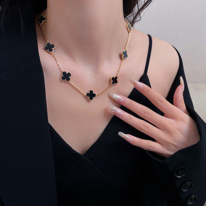 [Rosla]CLOVER 10 MOTIFS ONYX NECKLACE