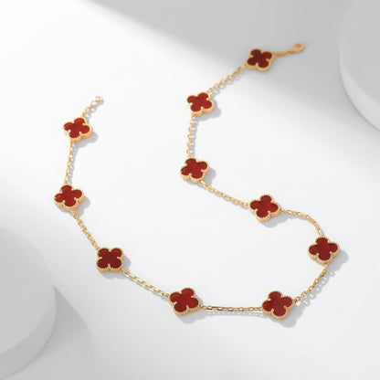 [Rosla]CLOVER 10 MOTIFS CARNELIAN NECKLACE