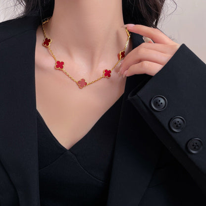 [Rosla]CLOVER 10 MOTIFS CARNELIAN NECKLACE