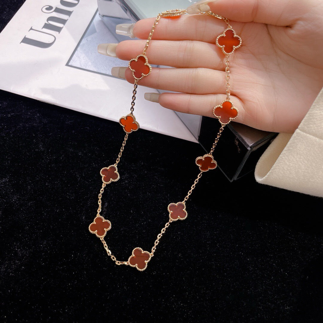 [Rosla]CLOVER 10 MOTIFS CARNELIAN NECKLACE