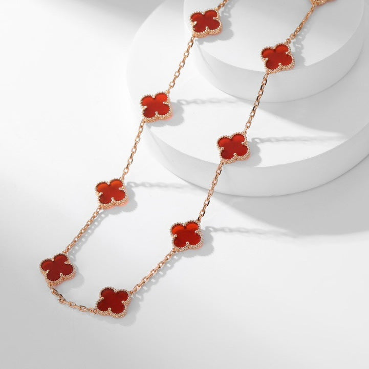 [Rosla]CLOVER 10 MOTIFS CARNELIAN NECKLACE