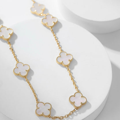 [Rosla]CLOVER 10 MOTIFS WHITE MOTHER OF PEARL NECKLACE
