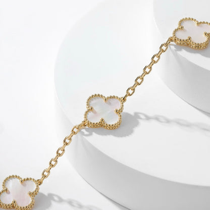 [Rosla]CLOVER 10 MOTIFS WHITE MOTHER OF PEARL NECKLACE