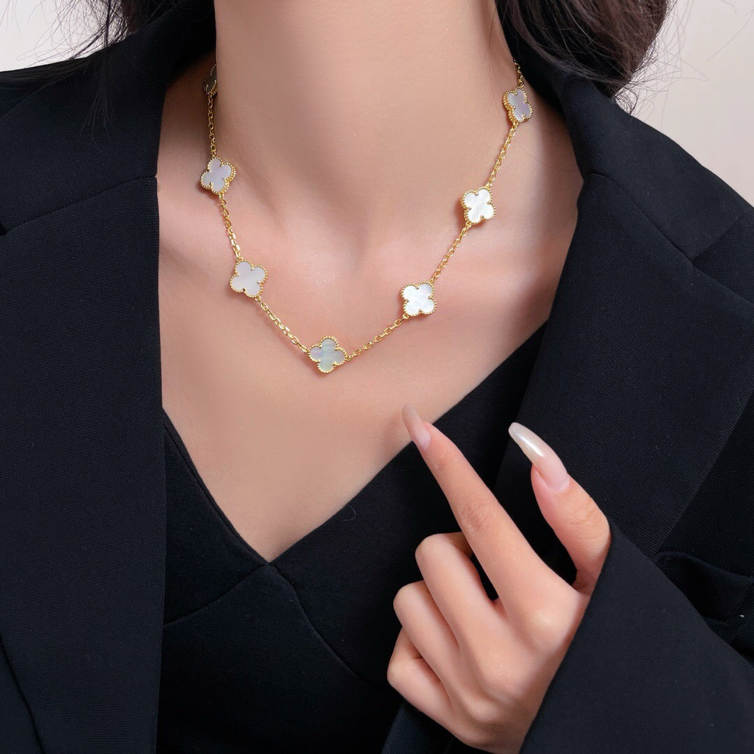 [Rosla]CLOVER 10 MOTIFS WHITE MOTHER OF PEARL NECKLACE