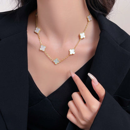[Rosla]CLOVER 10 MOTIFS WHITE MOTHER OF PEARL NECKLACE