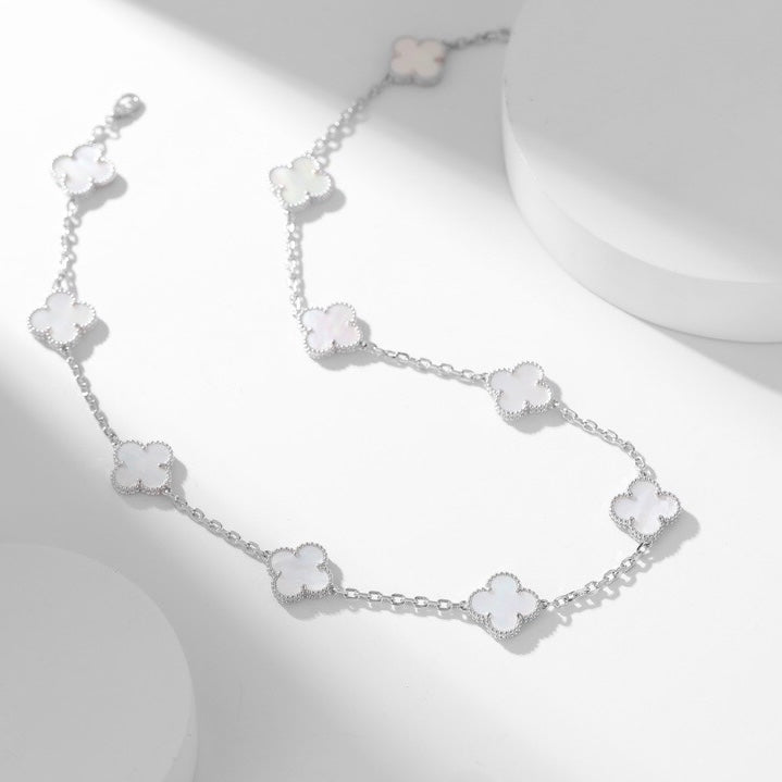 [Rosla]CLOVER 10 MOTIFS WHITE MOTHER OF PEARL NECKLACE