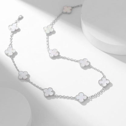 [Rosla]CLOVER 10 MOTIFS WHITE MOTHER OF PEARL NECKLACE