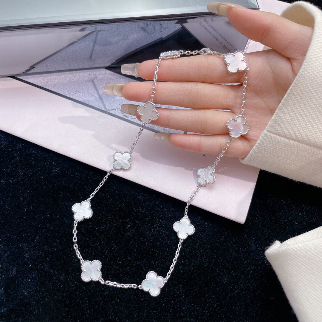 [Rosla]CLOVER 10 MOTIFS WHITE MOTHER OF PEARL NECKLACE
