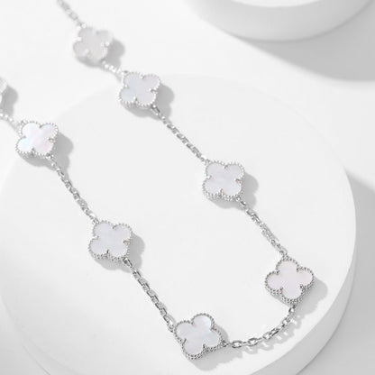 [Rosla]CLOVER 10 MOTIFS WHITE MOTHER OF PEARL NECKLACE