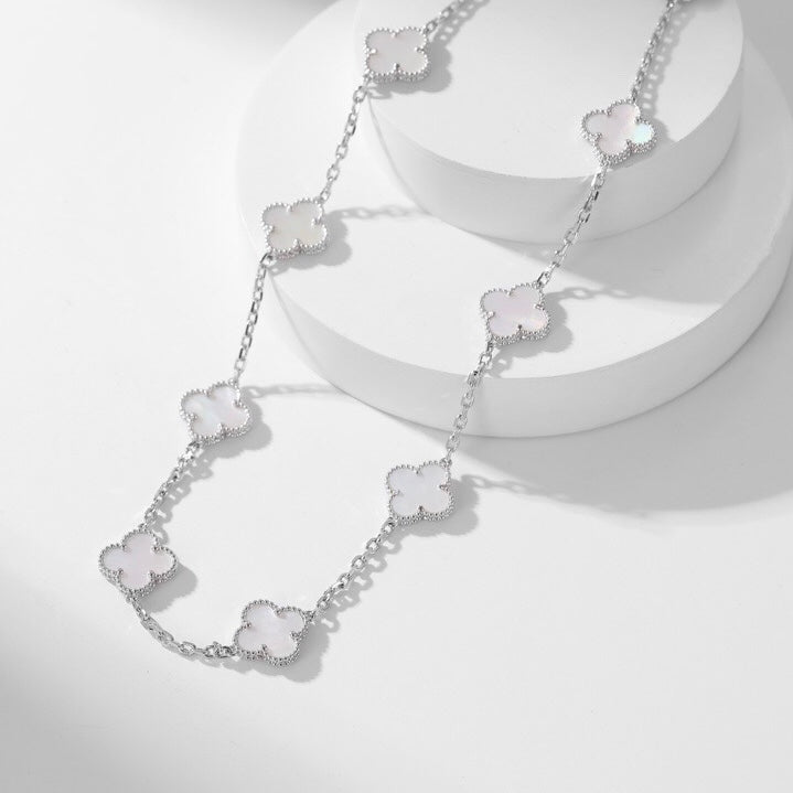 [Rosla]CLOVER 10 MOTIFS WHITE MOTHER OF PEARL NECKLACE