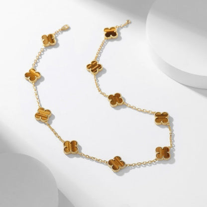 [Rosla]CLOVER 10 MOTIFS TIGER EYE NECKLACE